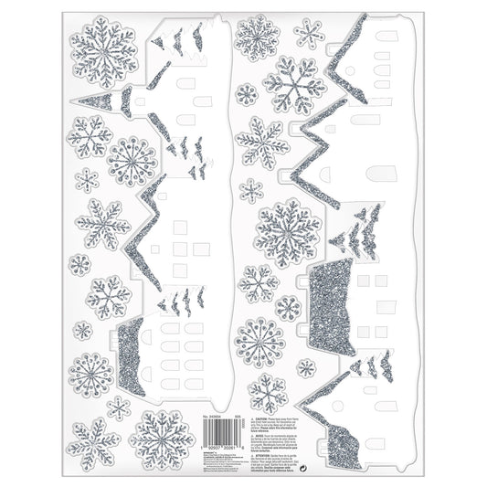 White Village Glitter Window Clings - 12 PC