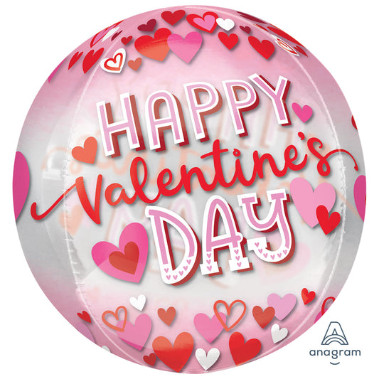 4068401 IP X5 - Happy Valentine's Day Pink & Red Hearts Orbz Foil Balloons 15"/38cm x 16"/40cm G20 - 5 PC