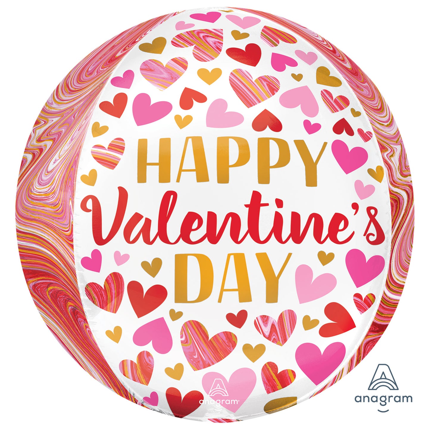 4231101 IP X5 - Happy Valentine's Day Marbling Orbz Foil Balloons 15"/38cm x 16"/40cm G20 - 5 PC