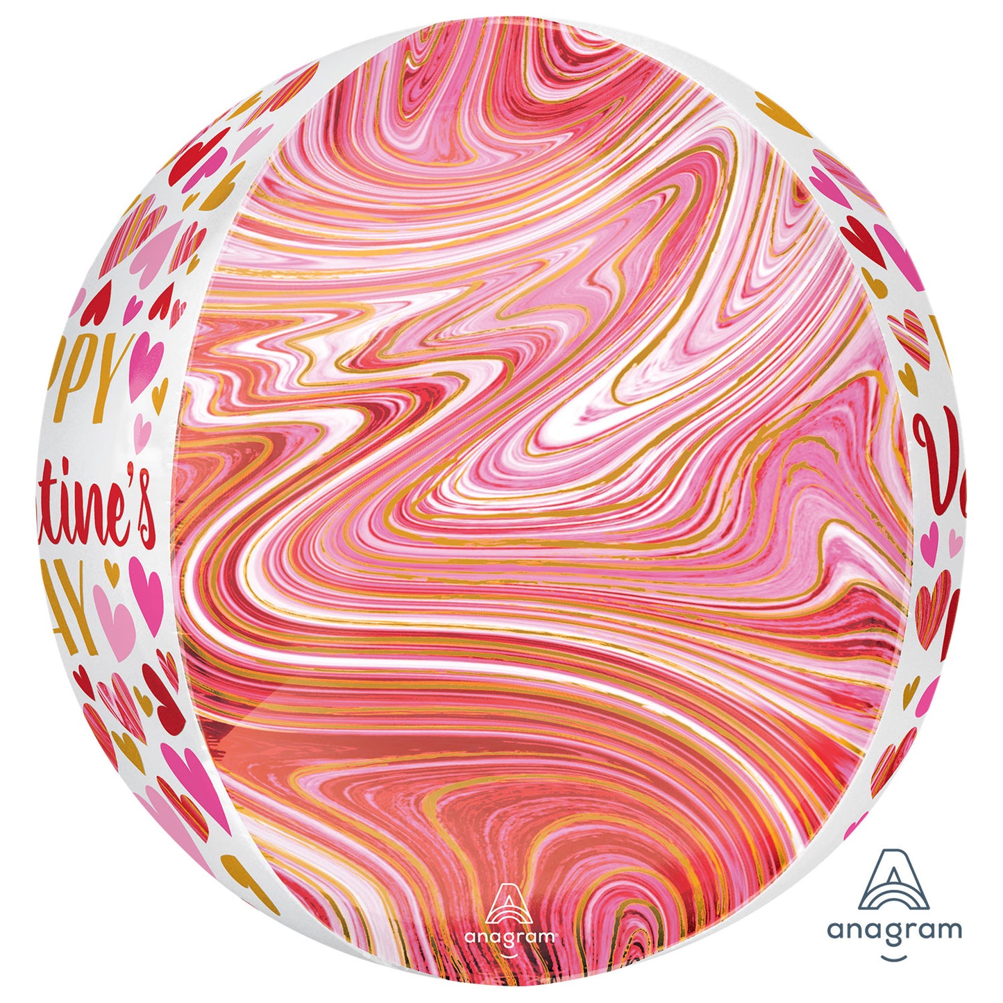 4231101 IP X5 - Happy Valentine's Day Marbling Orbz Foil Balloons 15"/38cm x 16"/40cm G20 - 5 PC
