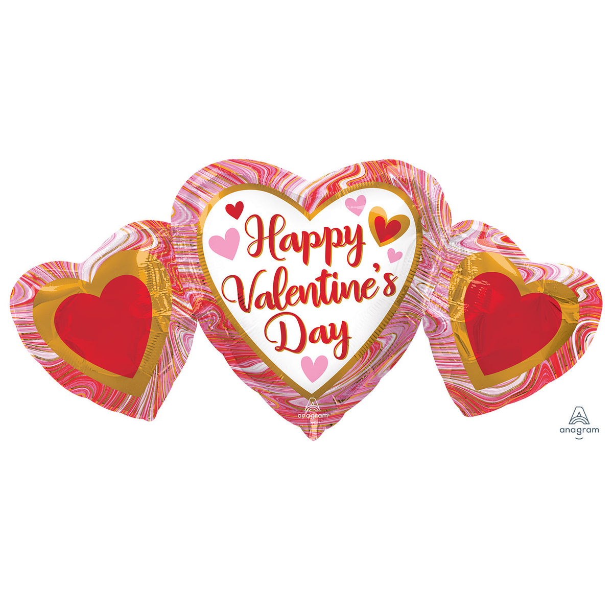 4231401 IP X5 - Happy Valentine's Day Marble Heart Trio SuperShape Foil Balloons 34"/86cm w x 16"/40cm h P30 - 5 PC