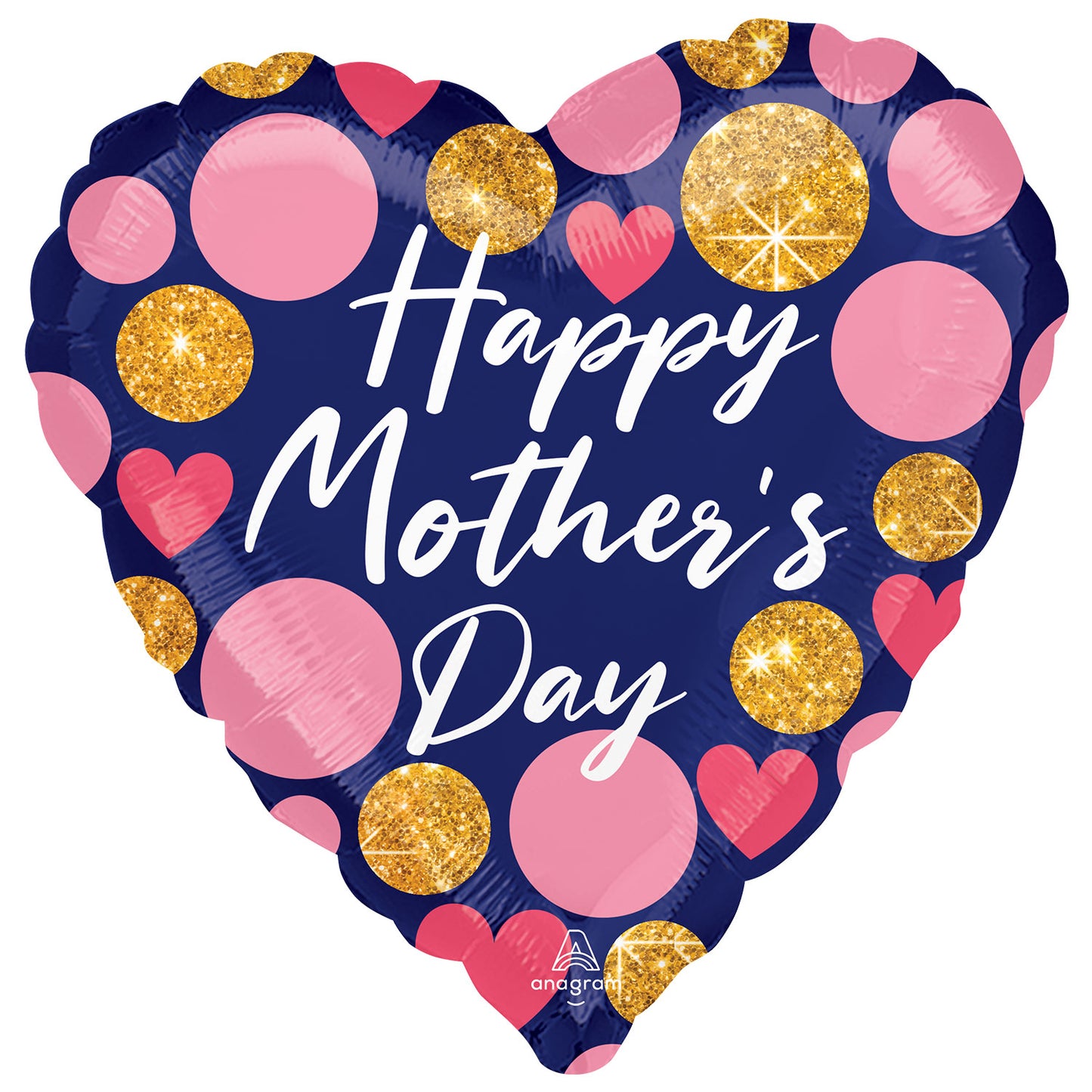 Happy Mother's Day Navy & Pink Glitter Dots Jumbo Satin Luxe Foil Balloons 28"/71cm w x 28"/71cm h P32 - 5 PC