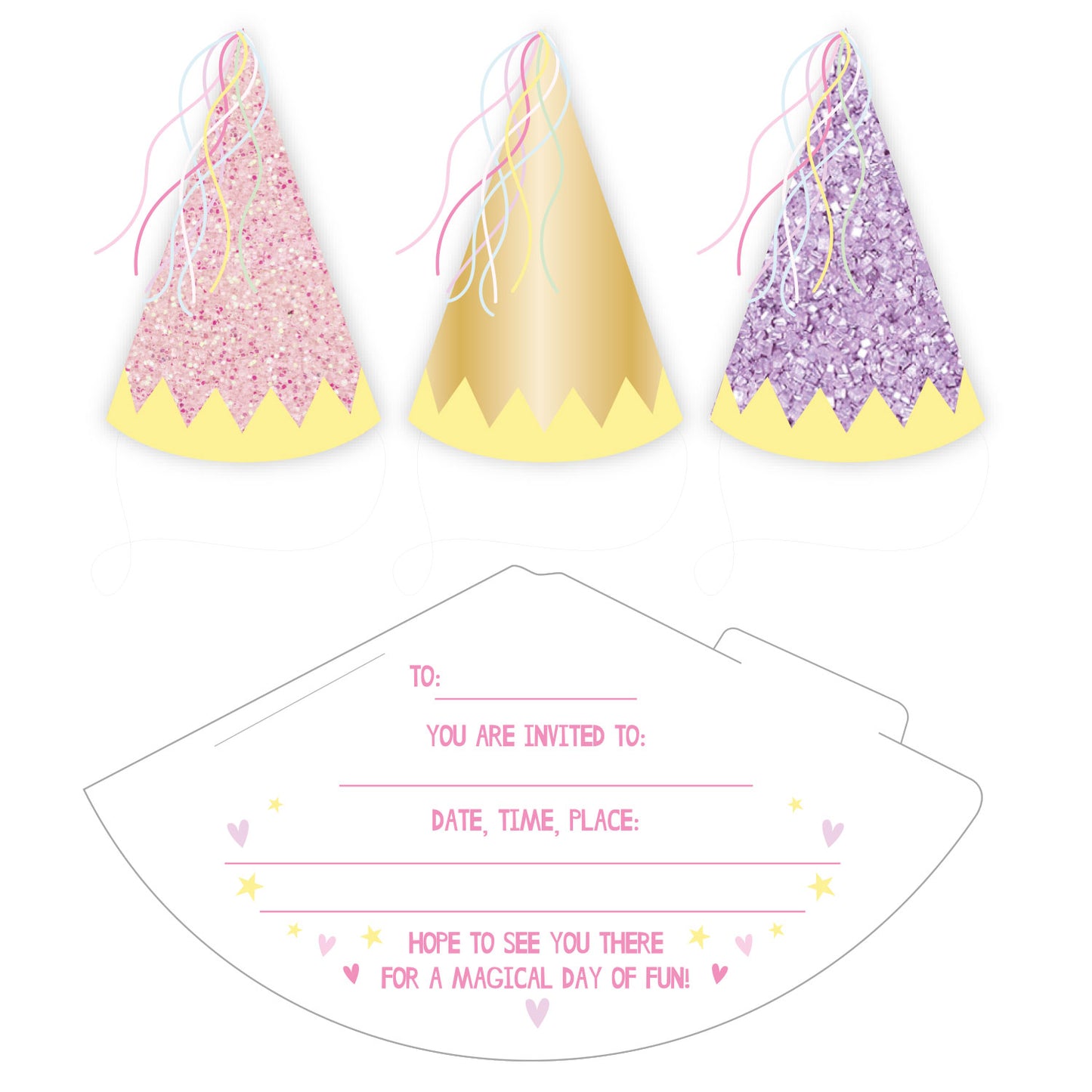 9909079 IP X6 - Fairy Princess Cone Hat Invitations with Envelopes - 6 PKG/6