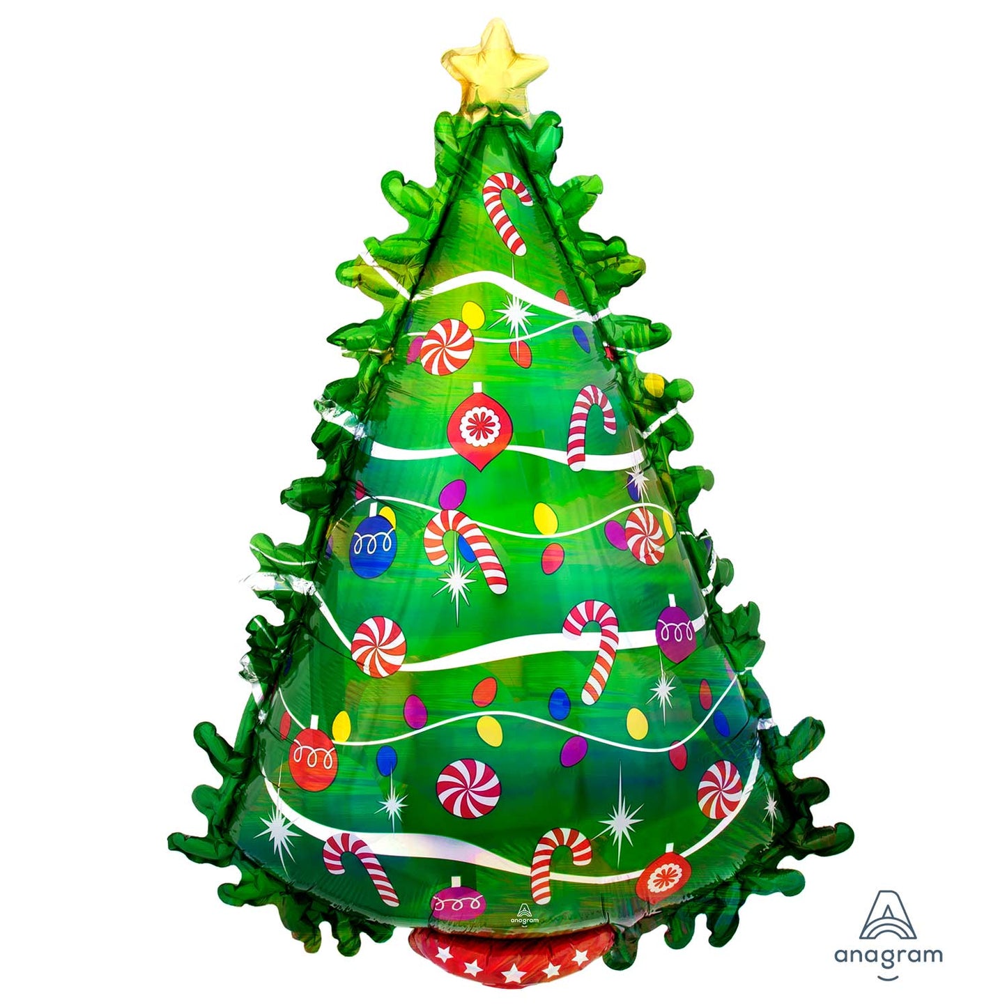 4042601 IP X5 - Green Christmas Tree Holographic SuperShape Foil Balloons 26"/66cm w x 36"/91cm h P40 - 5 PC