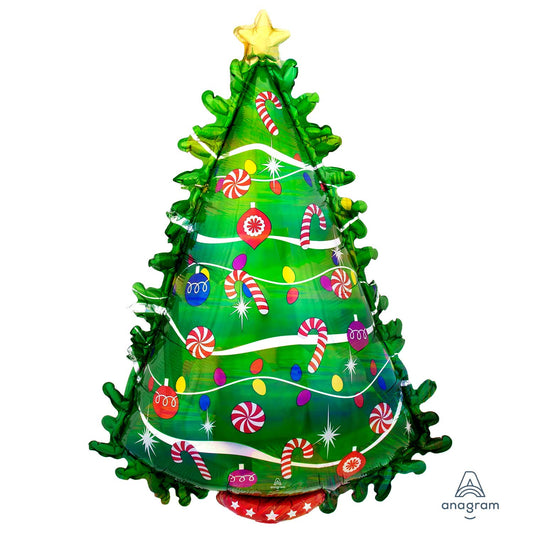 4042601 IP X5 - Green Christmas Tree Holographic SuperShape Foil Balloons 26"/66cm w x 36"/91cm h P40 - 5 PC