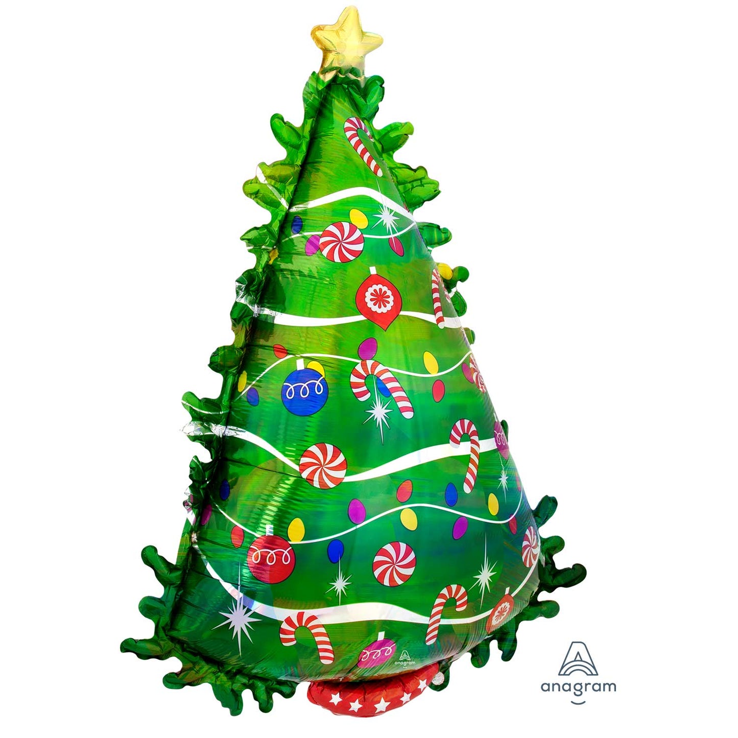 4042601 IP X5 - Green Christmas Tree Holographic SuperShape Foil Balloons 26"/66cm w x 36"/91cm h P40 - 5 PC