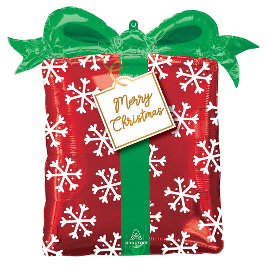 4334101 IP X5 - Christmas Present SuperShape Foil Balloons 25"/63cm w x 27"/68cm h P30 - 5 PC