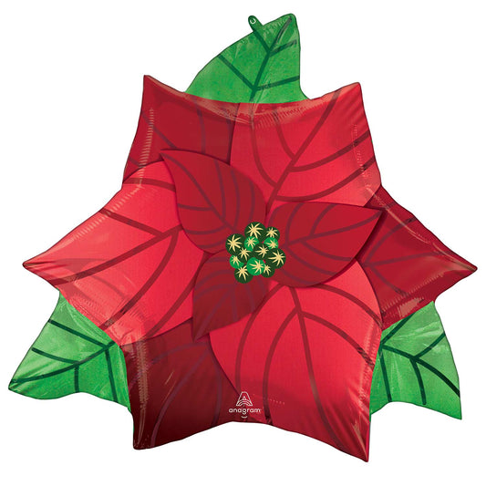 4334301 IP X5 - Poinsettia SuperShape Foil Balloons 26"/66cm w x 24"/60cm h P30 - 5 PC