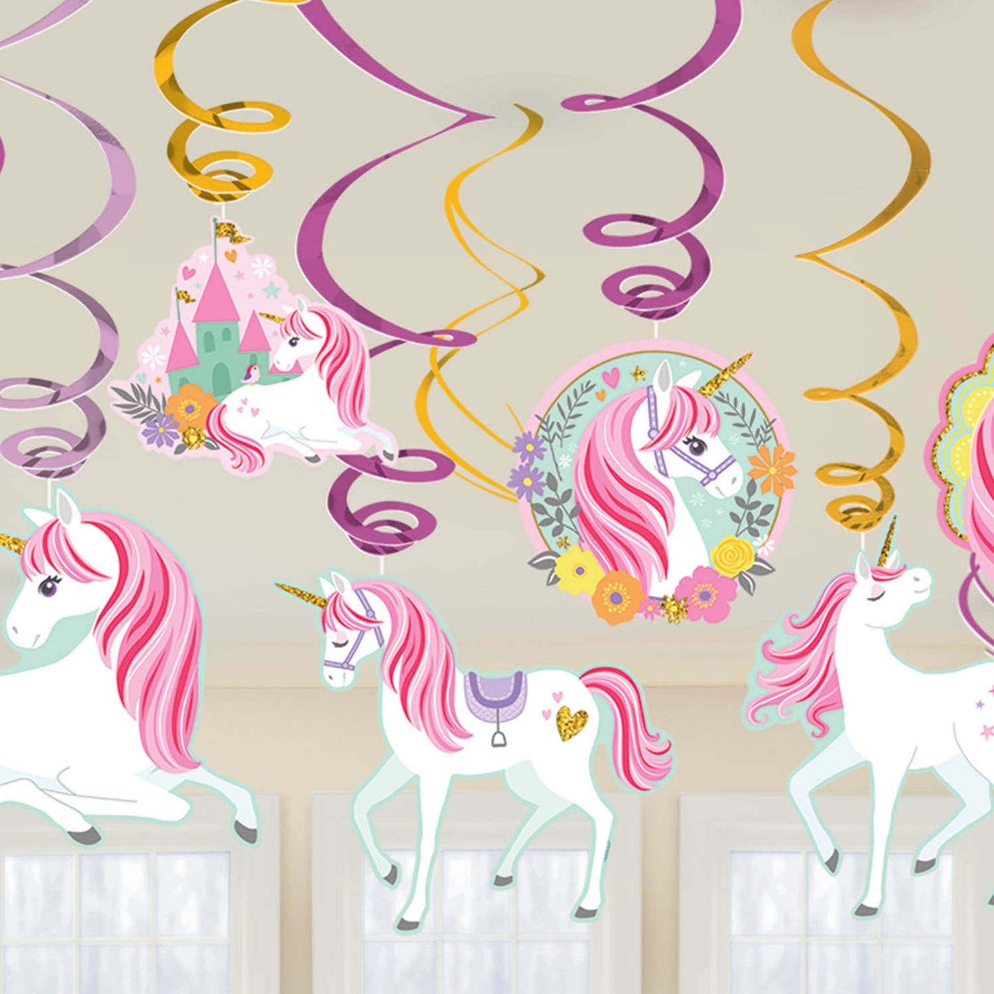 671929 IP X9 - Magical Unicorn Swirl Decorations - 9 PKG/12