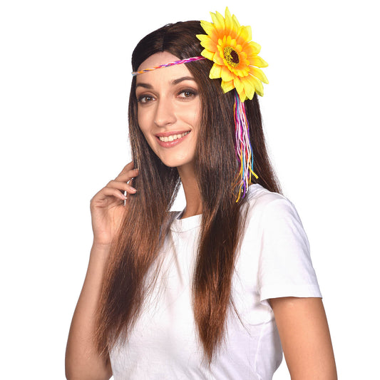9909537 IP X6 - Hippie Wigs with Sunflower Headband - 6 PC