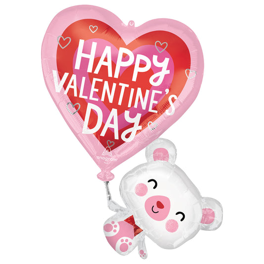 4363401 IP X5 - Floating Valentine's Bear SuperShape Foil Balloons 26"/66cm w x 31"/78cm h P35 - 5 PC