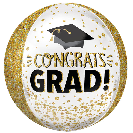 4422701 IP X5 - Congrats Gold Glitter Orbz Foil Balloons G20 - 5 PC