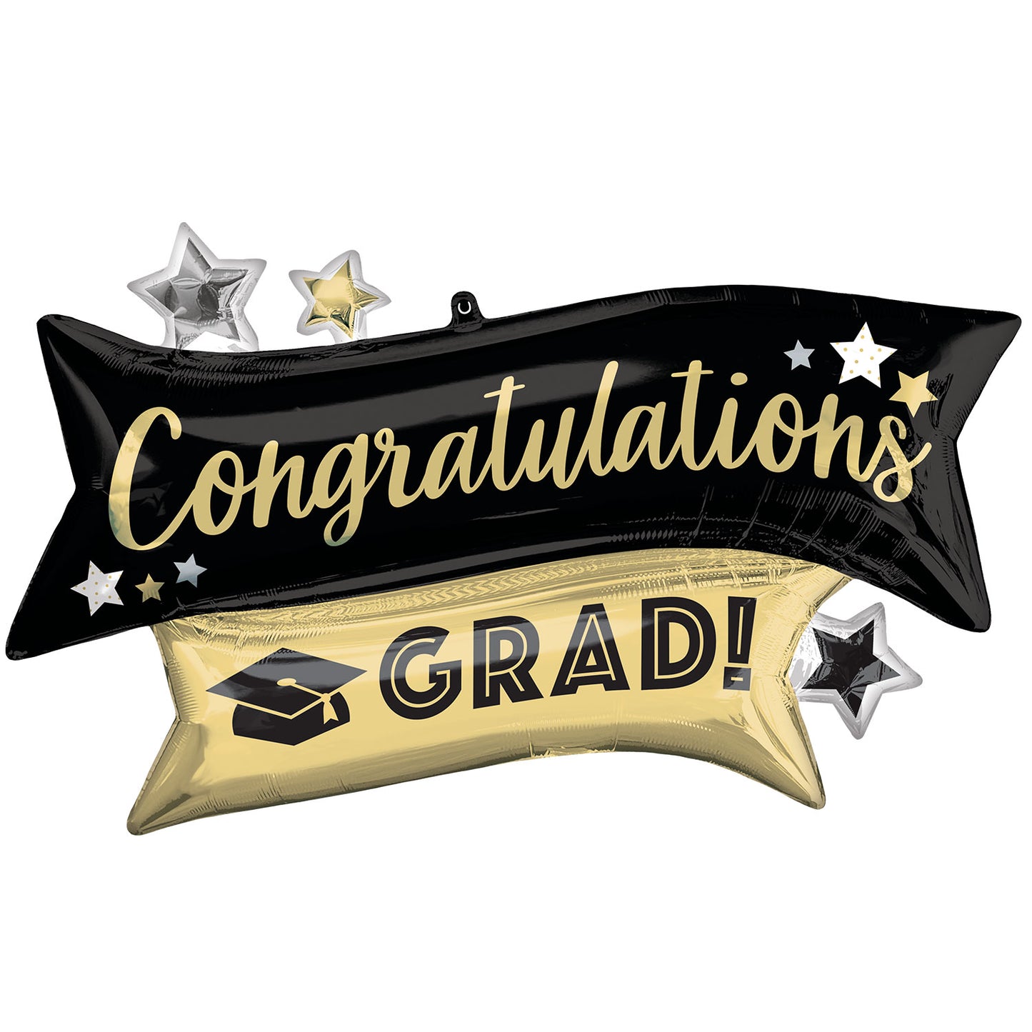 4421601 IP X5 - Congratulations Grad Gold & Black SuperShape Foil Balloons 38"/96cm w x 23"/58cm h P35 - 5 PC