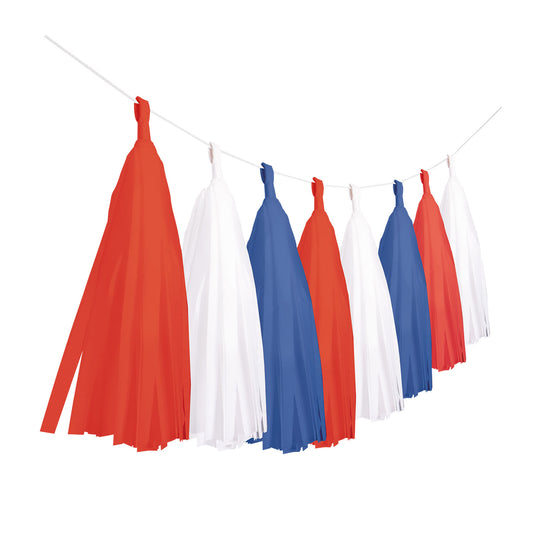 9913029 IP X6 - A Day to Remember Red White & Blue Tassel Garlands 6m - 6 PC