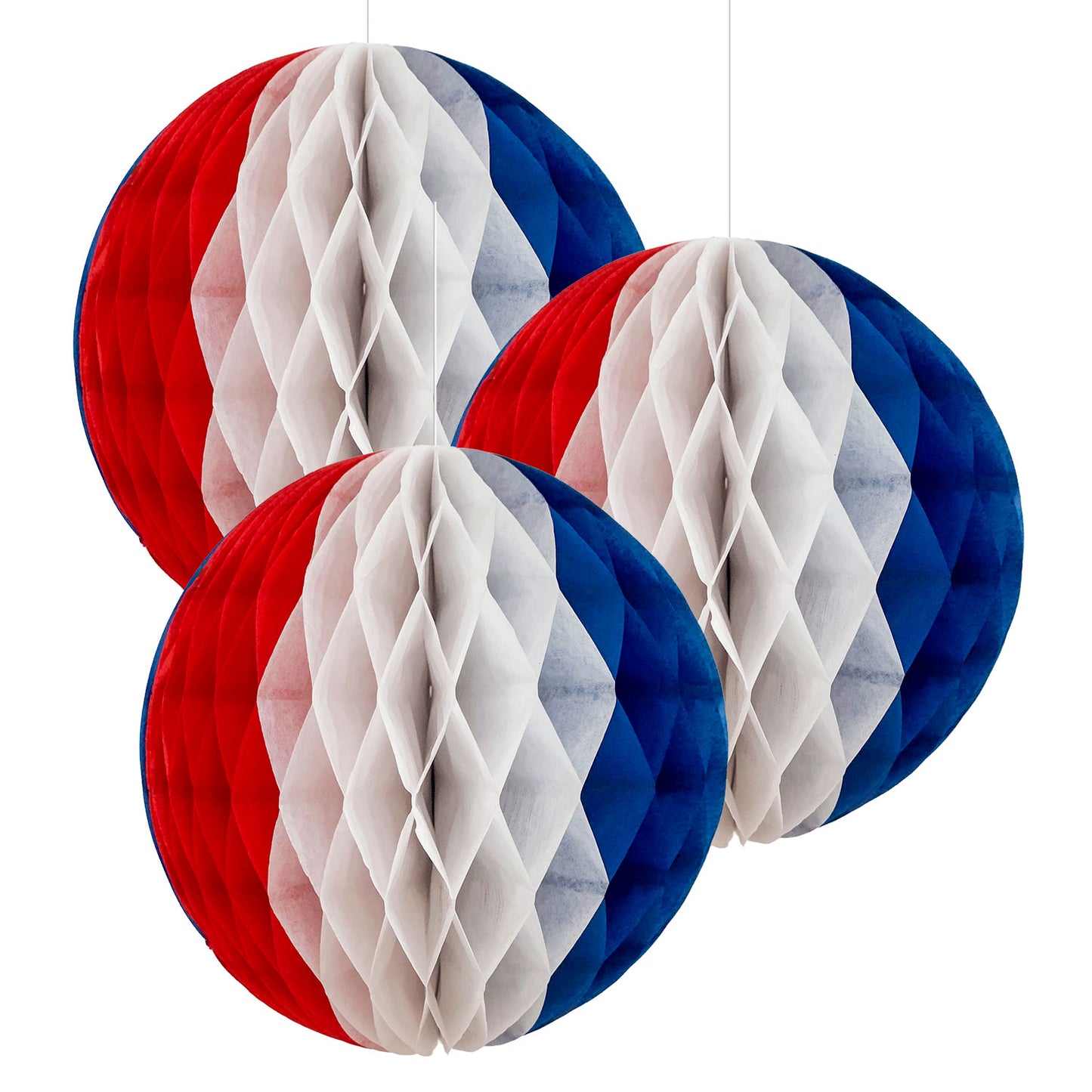 9913050 IP X6 - Red White & Blue Honeycomb Decorations 18cm - 6 PKG/3