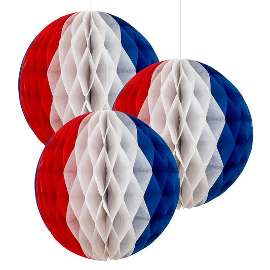 9913050 IP X6 - Red White & Blue Honeycomb Decorations 18cm - 6 PKG/3