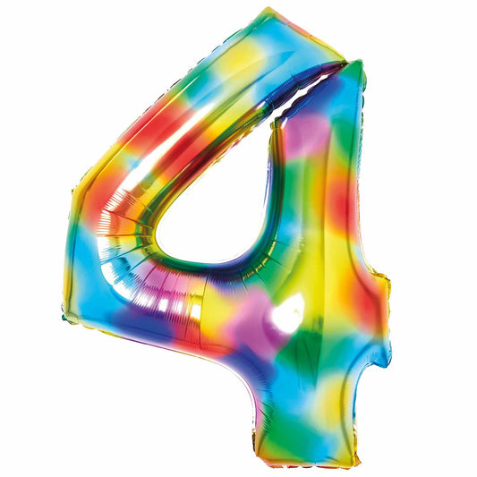 9913127 IP X5 - Amscan Large Number 4 Bright Rainbow Foil Balloons 26" / 66cm w x 37" /93cm h P50 - 5 PC