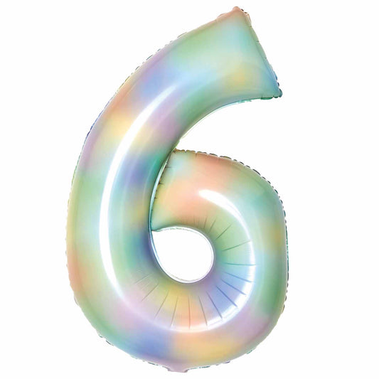 9913139 IP X5 - Amscan Large Number 6 Pastel Rainbow Foil Balloons 22" / 56cm w x 36" /92cm h P50 - 5 PC