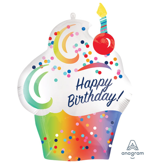 4125101 IP X5 - Rainbow Ombre Cupcake SuperShape Foil Balloons 20"/50cm w x 27"/68cm h P35 - 5 PC