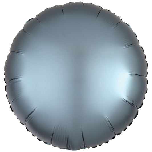 9914137 IP X5 - Amscan Silk Lustre Steel Blue Circle Standard Packaged Foil Balloons C16 - 5 PC