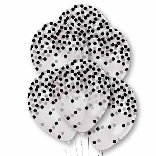 9912783 IP X10 - Black Printed Confetti Clear Latex Balloons 11"/27.5cm - 10 PKG/6