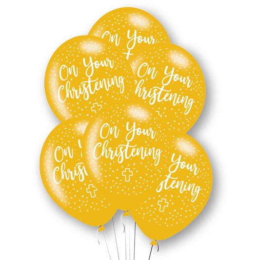 9912801 IP X10 - On Your Christening Gold Latex Balloons 11"/27.5cm - 10 PKG/6