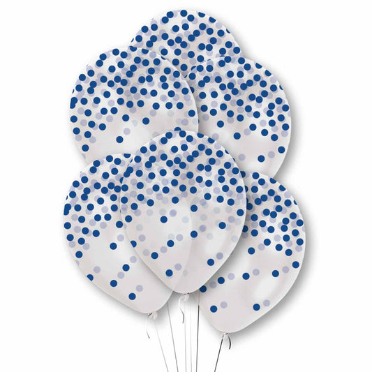 9912785 IP X10 - Blue Printed Confetti Clear Latex Balloons 11"/27.5cm - 10 PKG/6