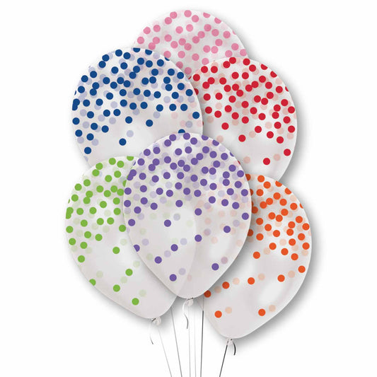 9912786 IP X10 - Rainbow Printed Confetti Clear Latex Balloons 11"/27.5cm - 10 PKG/6