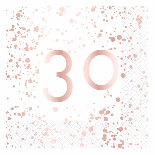9913901 IP X6 - 30th Birthday Rose Gold Hot StampedLuncheon Napkins 33cm - 6 PKG/16