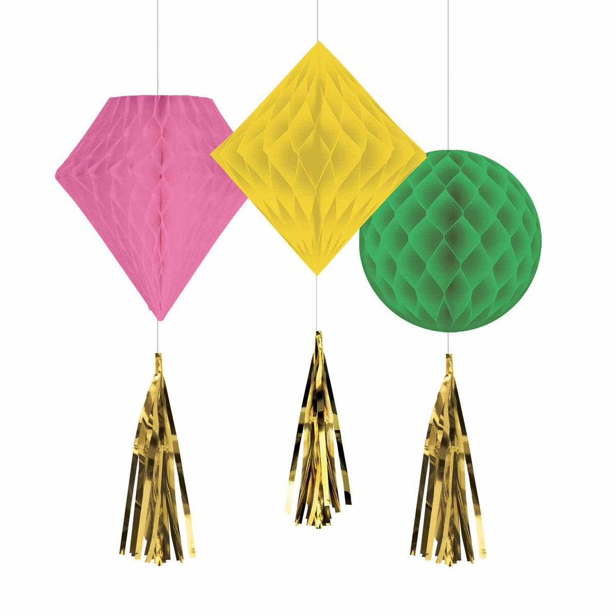 9912372 IP X6 - Hooray Honeycomb Tassel Decorations - 6 PKG/3