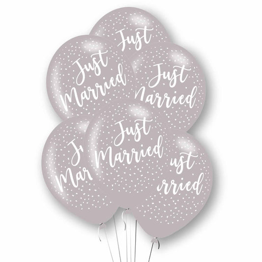 Just Married Silver Latex Balloons 11"/27.5cm - 10 PKG/6