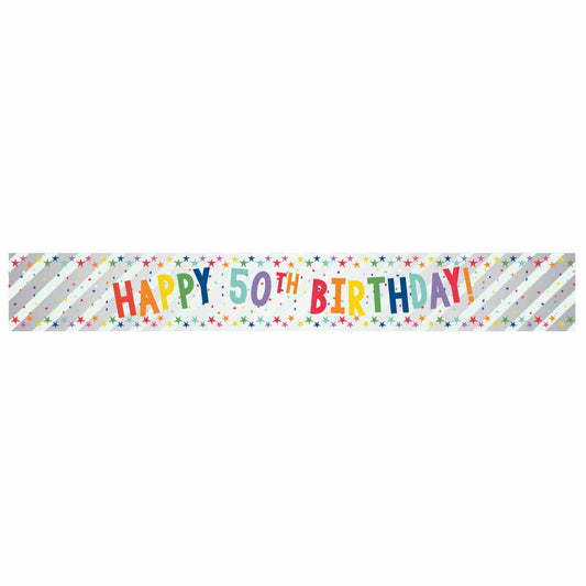 9912571 IP X12 - Happy 50th Birthday Multi-coloured Foil Banners 1.8m - 12 PC