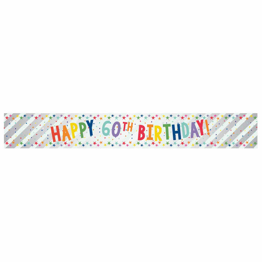 9912572 IP X12 - Happy 60th Birthday Multi-coloured Foil Banners 1.8m - 12 PC