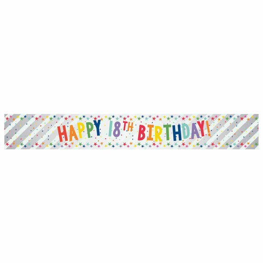 9912567 IP X12 - Happy 18th Birthday Multi-coloured Foil Banners 1.8m - 12 PC