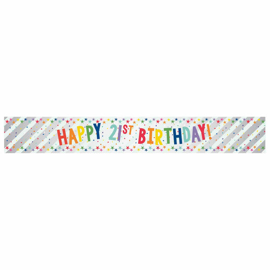 9912568 IP X12 - Happy 21st Birthday Multi-coloured Foil Banners 1.8m - 12 PC