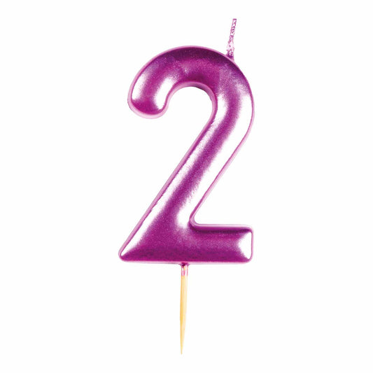 9911835 IP X12 - #2 Metallic Pink Finish Numerical Candles 6 cm - 12 PC