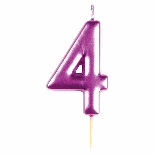 9911837 IP X12 - #4 Metallic Pink Finish Numerical Candles 6 cm - 12 PC