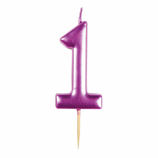 9911834 IP X12 - #1 Metallic Pink Finish Numerical Candles 6 cm - 12 PC