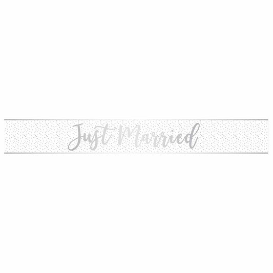 9912137 IP X12 - Just Married Silver Script Foil Banners 2.7m - 12 PC