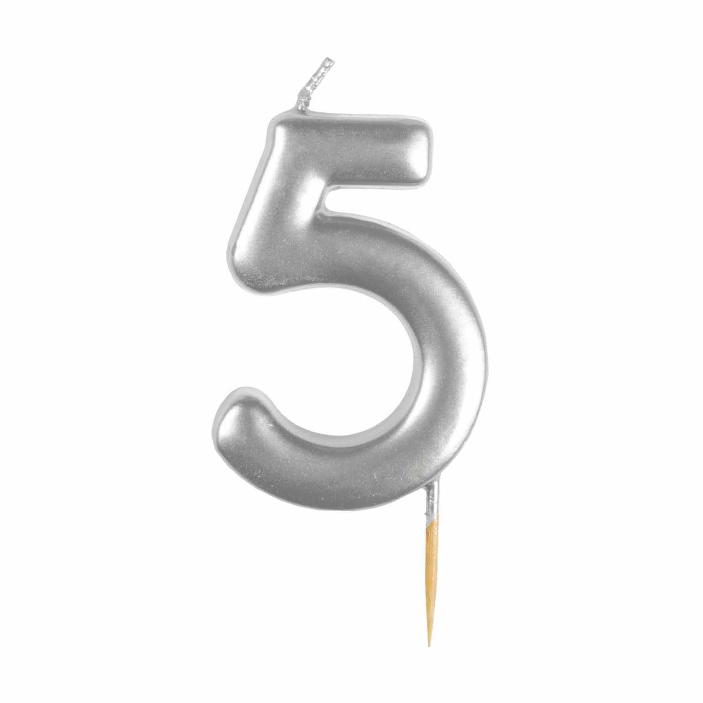 #5 Metallic Silver Finish Numerical Candles 6cm - 12 PC