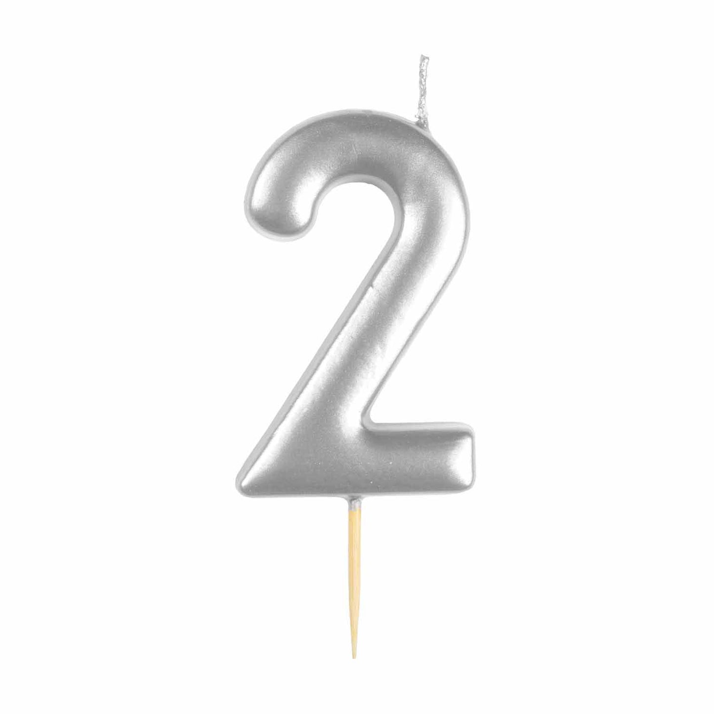 #2 Metallic Silver Finish Numerical Candles 6cm - 12 PC