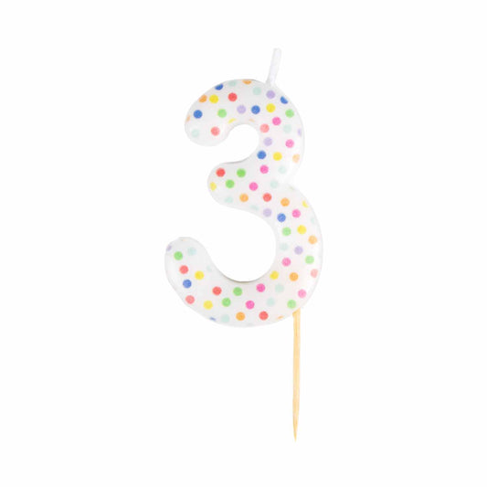 9911558 IP X12 - #3 Dots Finish Numerical Candles 6 cm - 12 PC