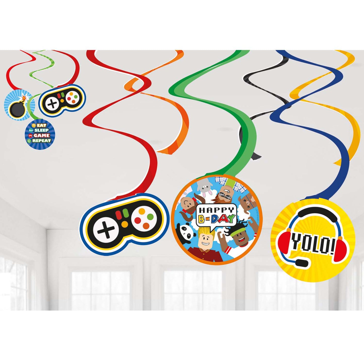 9913851 IP X6 - Party Town Swirl Decorations - 6 PKG/6