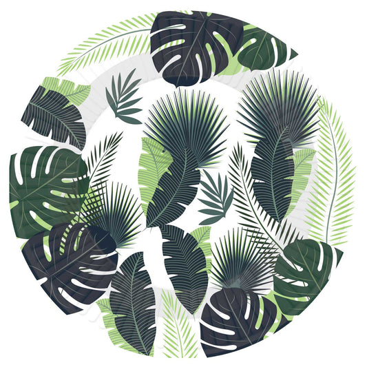 9914688 - Tropical Leaves Paper Plates 23cm - 6 PKG/8