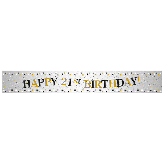 9913765 IP X12 - Sparkling Celebration Happy 21st Foil Banners 2.7m x 12.5cm - 12 PC