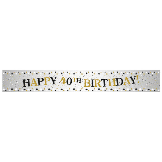Sparkling Celebration Happy 40th Foil Banners 2.7m x 12.5cm - 12 PC