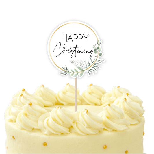 9915633 IP X12 - Botanical Celebration Christening Card Cake Toppers 11cm w x 20cm h - 12 PC