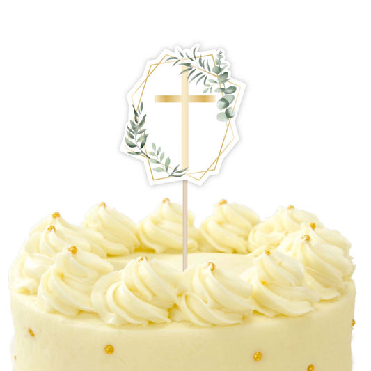 9915631 IP X12 - Botanical Celebration Cross Card Cake Toppers 10.1cm w x 20cm h - 12 PC