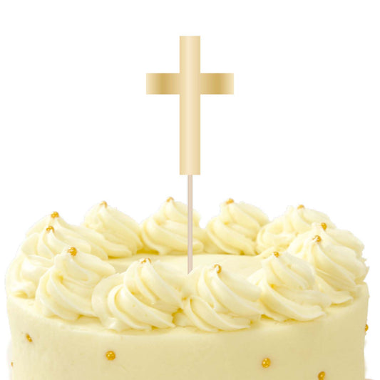 9915976 IP X12 - Botanical Celebration Card Gold Cross Cake Toppers - 12 PC