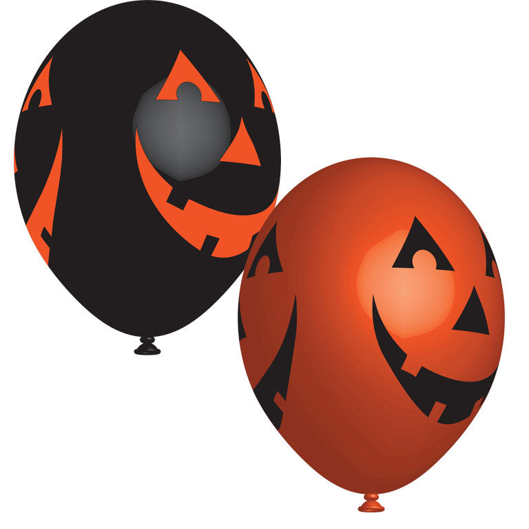 9916401 IP X6 - Orange & Black Pumpkins Latex Balloons 4 sided printed 11"/27cm - 6 PKG/6